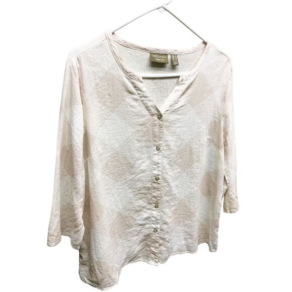 Naturals d&co Linen Blend Womens 3/4 Sleeve Top Button Down Size S - Picture 2 of 5